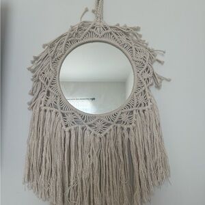 Cream and white macrame mirror with tassels